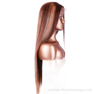 Wholesale Ready Stock Straight Front Cheap 360 Full Lace Frontal with Baby Hair 4x4 Closure Highlighted 100% Human Hair Wigs